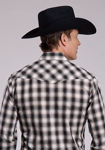 Roper Men's Long Sleeve Snap Woven Plaid Black Western Shirt