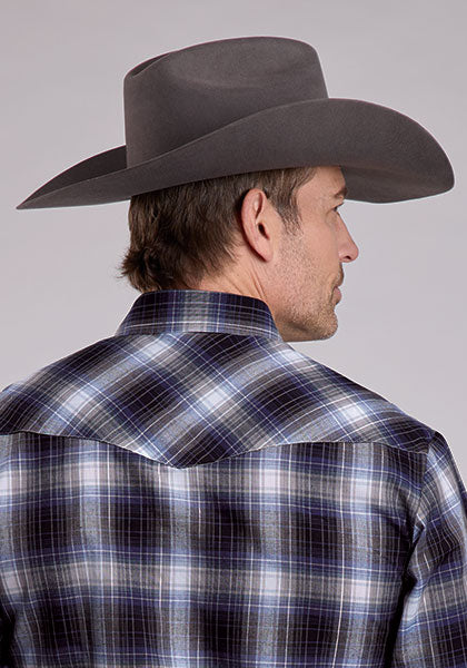Roper Men's Long Sleeve Snap Plaid Blue Western Shirt