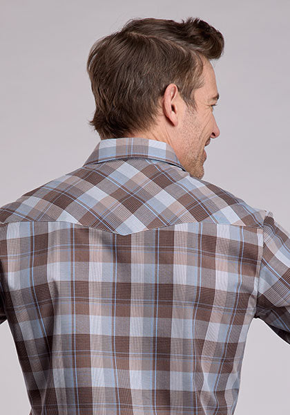 Roper Men's Long Sleeve Snap Plaid Brown Western Shirt