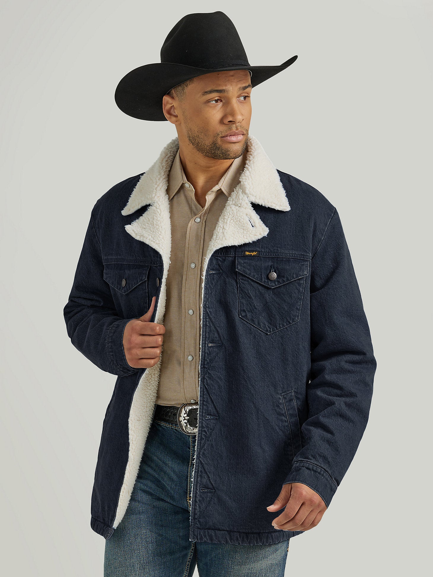 Men's Wrangler Western Sherpa Lined Denim Wrange Jacket In Rustic