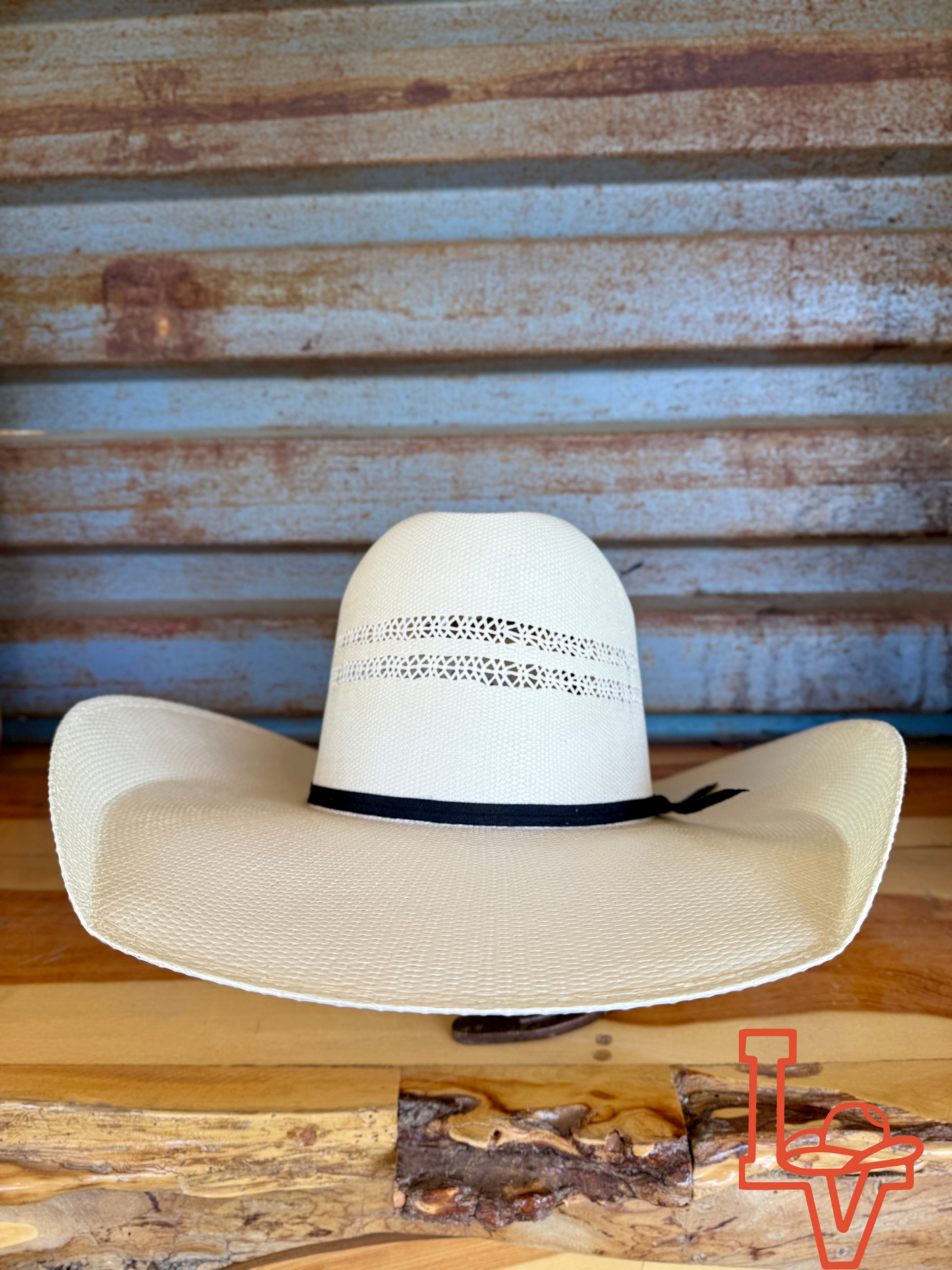 Twister Straw Hat Regular Crown Bangora Two Rails White