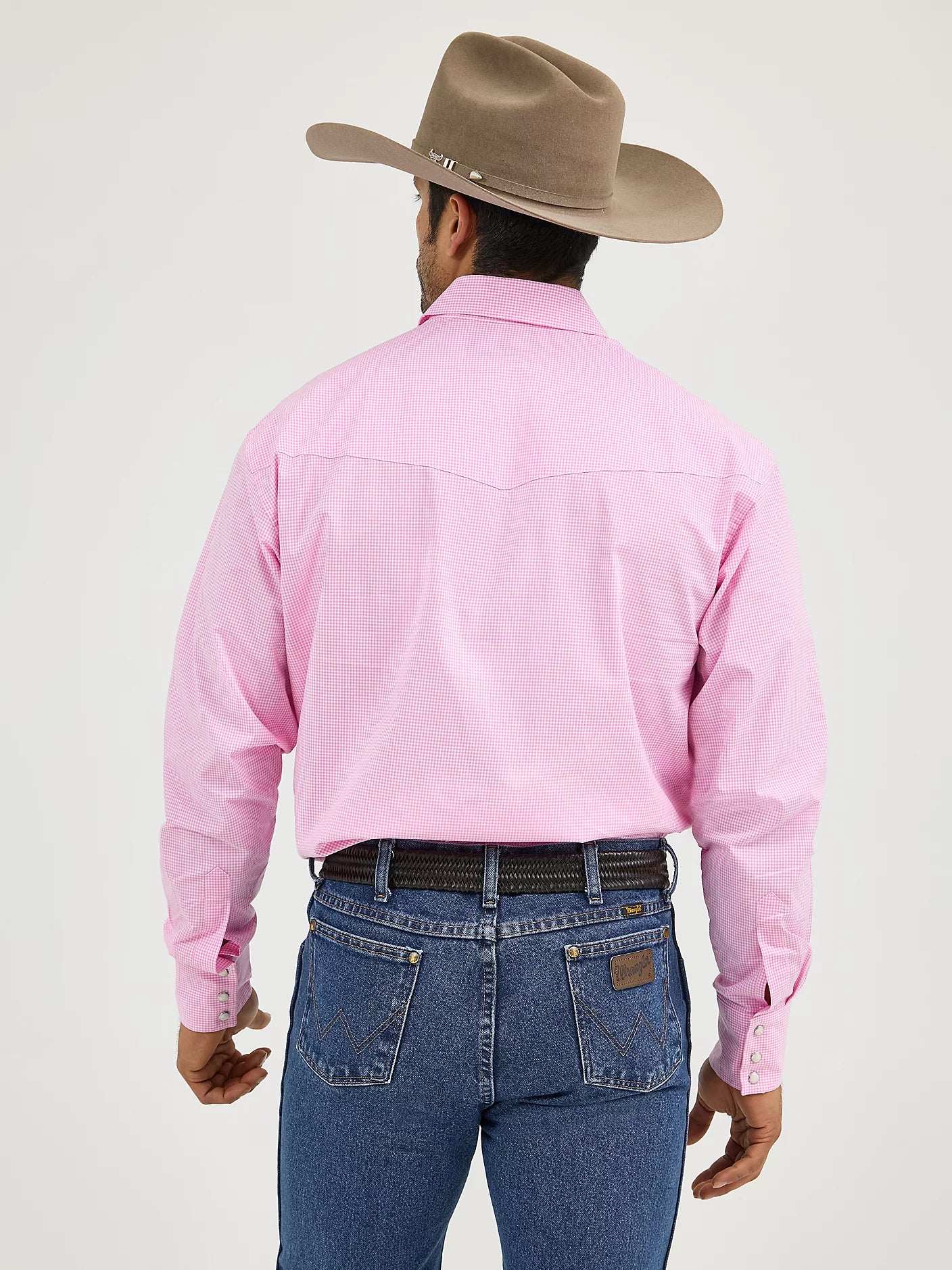 Men Wrangler® Bucking Cancer Long Sleeve Shirt Fuchsia Pink