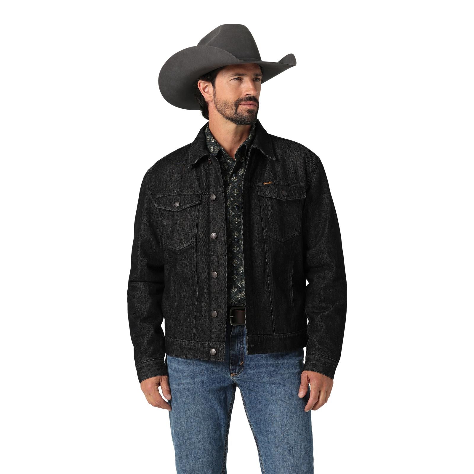 Men's Wrangler® Denim Jacket Sherpa Lined in Black Obelisk – Los