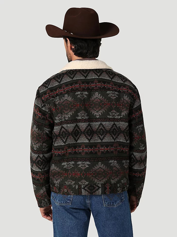 Men's Wrangler® Jacquard Jacket - Sherpa Lined in Olive