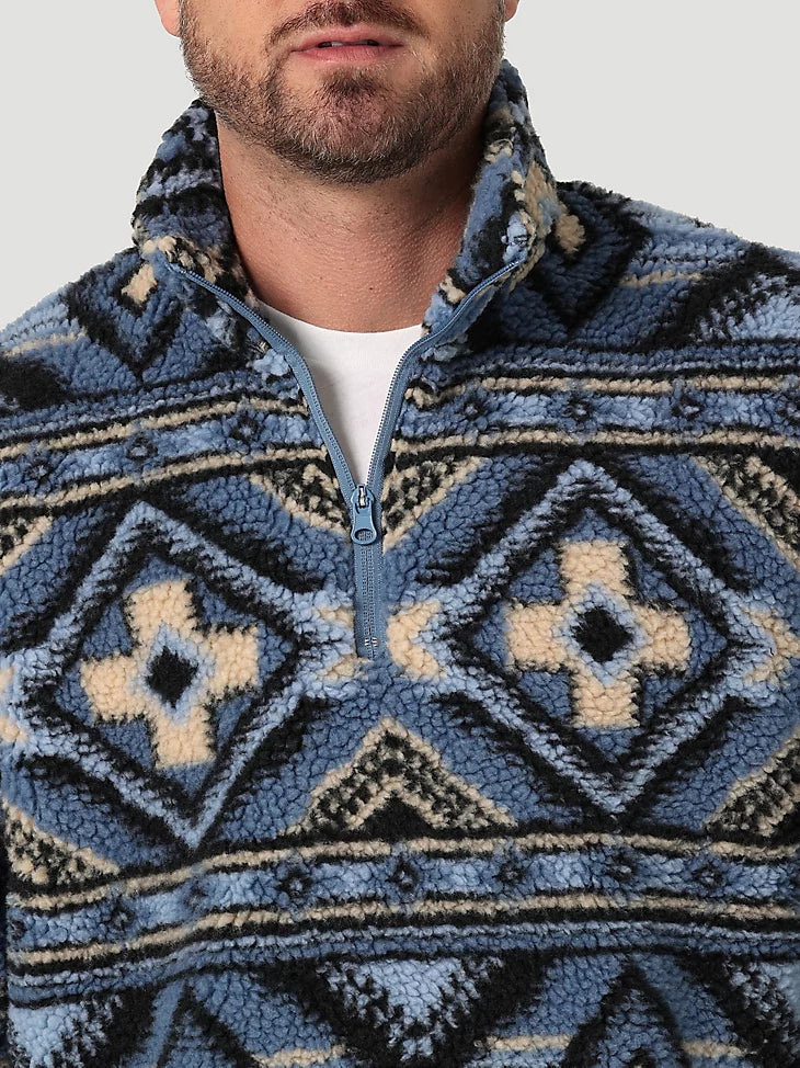 Men Wrangler® Sherpa 1/4 Zip Pullover China Blue