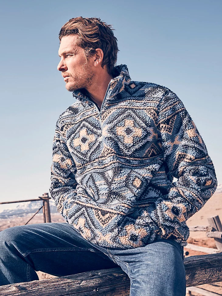 Men Wrangler® Sherpa 1/4 Zip Pullover China Blue