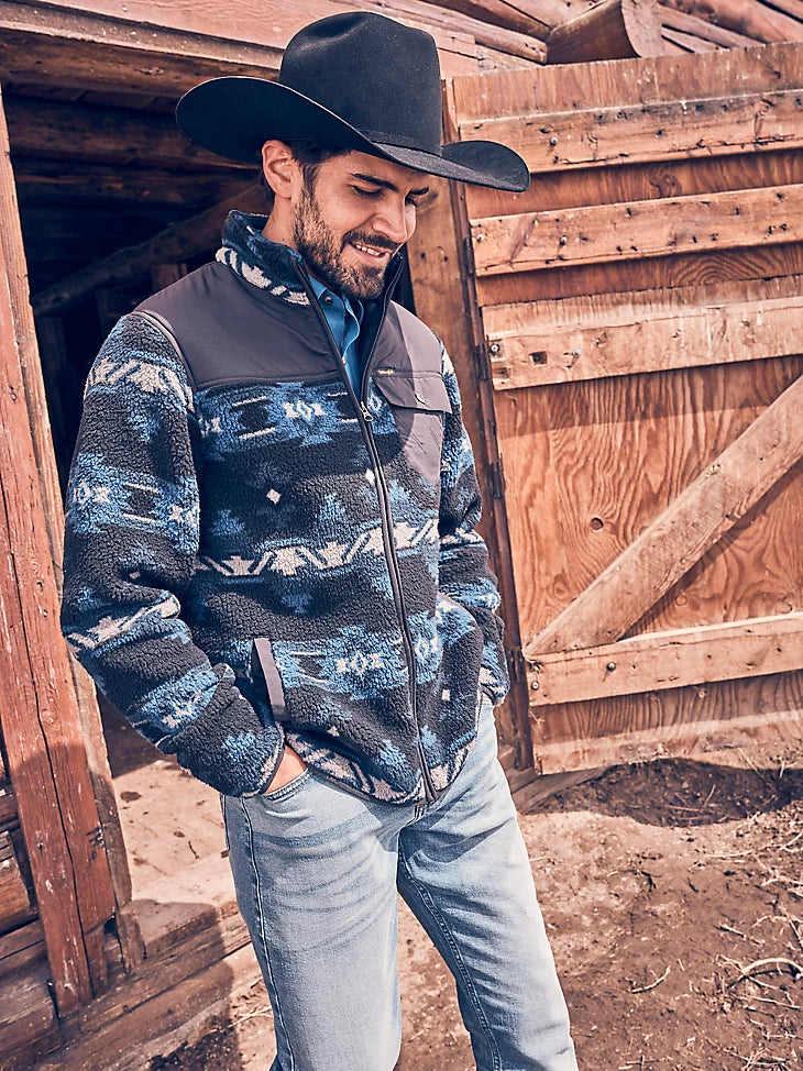 Men Wrangler® Mixed Sherpa 1/4 Zip Up Ensign Blue