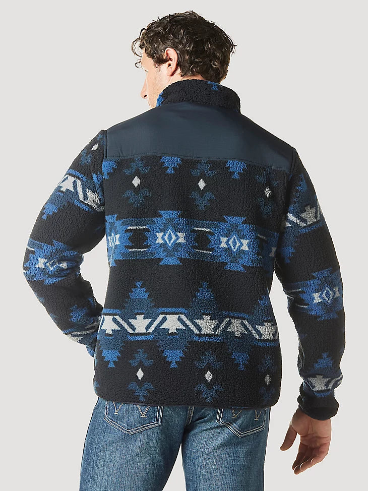 Men Wrangler® Mixed Sherpa 1/4 Zip Up Ensign Blue