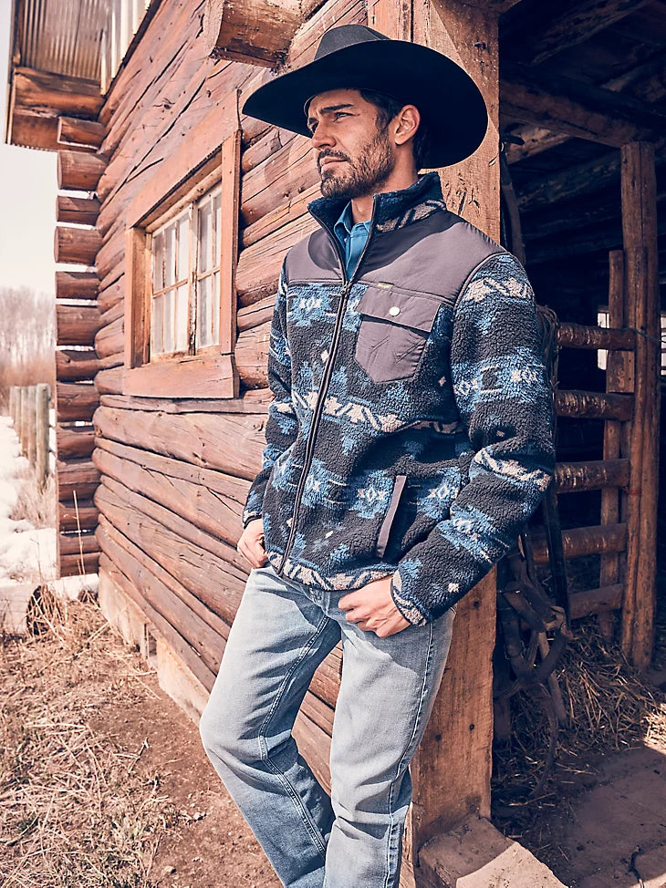 Men Wrangler® Mixed Sherpa 1/4 Zip Up Ensign Blue