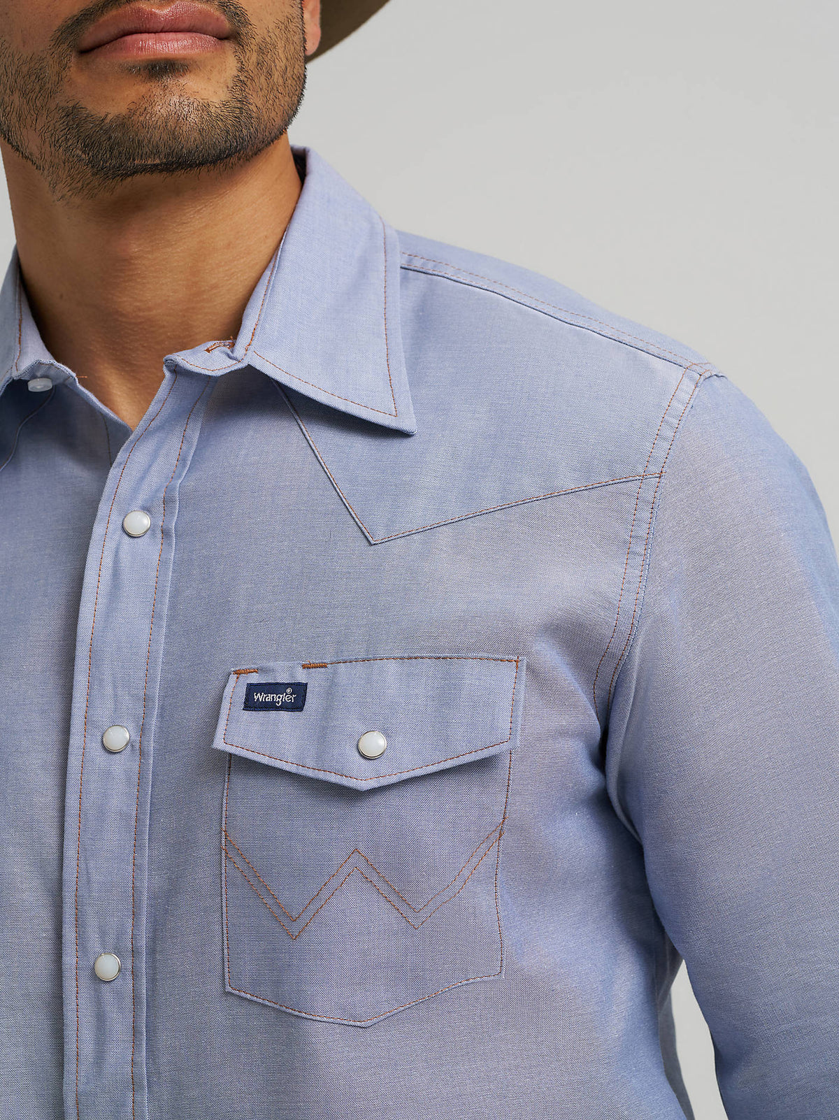 Wrangler® Men's Western Chambray Long Sleeve Work Shirt - Classic Fit Chambray