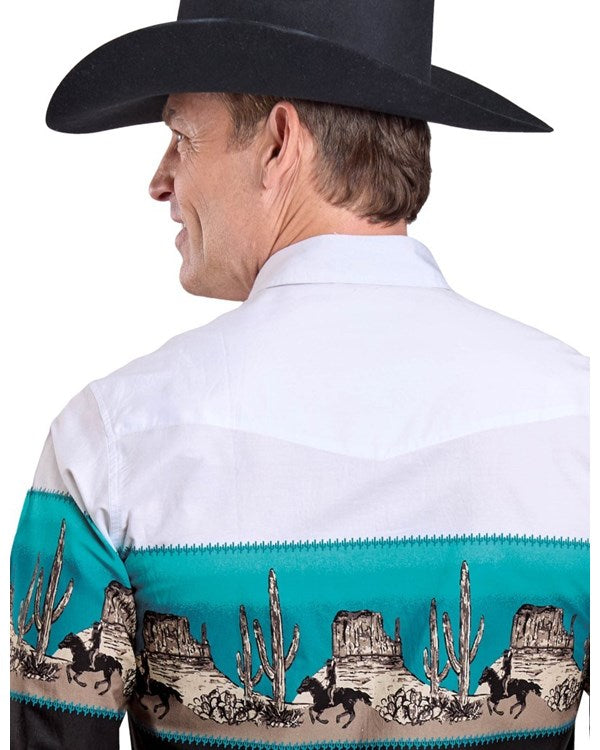 Roper Men's Long Sleeve Scenic Border Blue Western Shirt