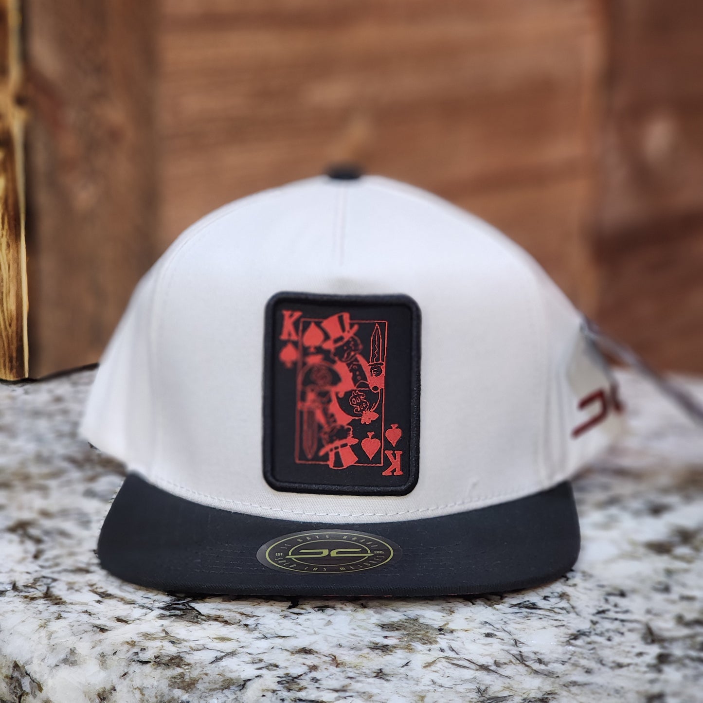JC Hats Kings Card Red On Black Snapback White