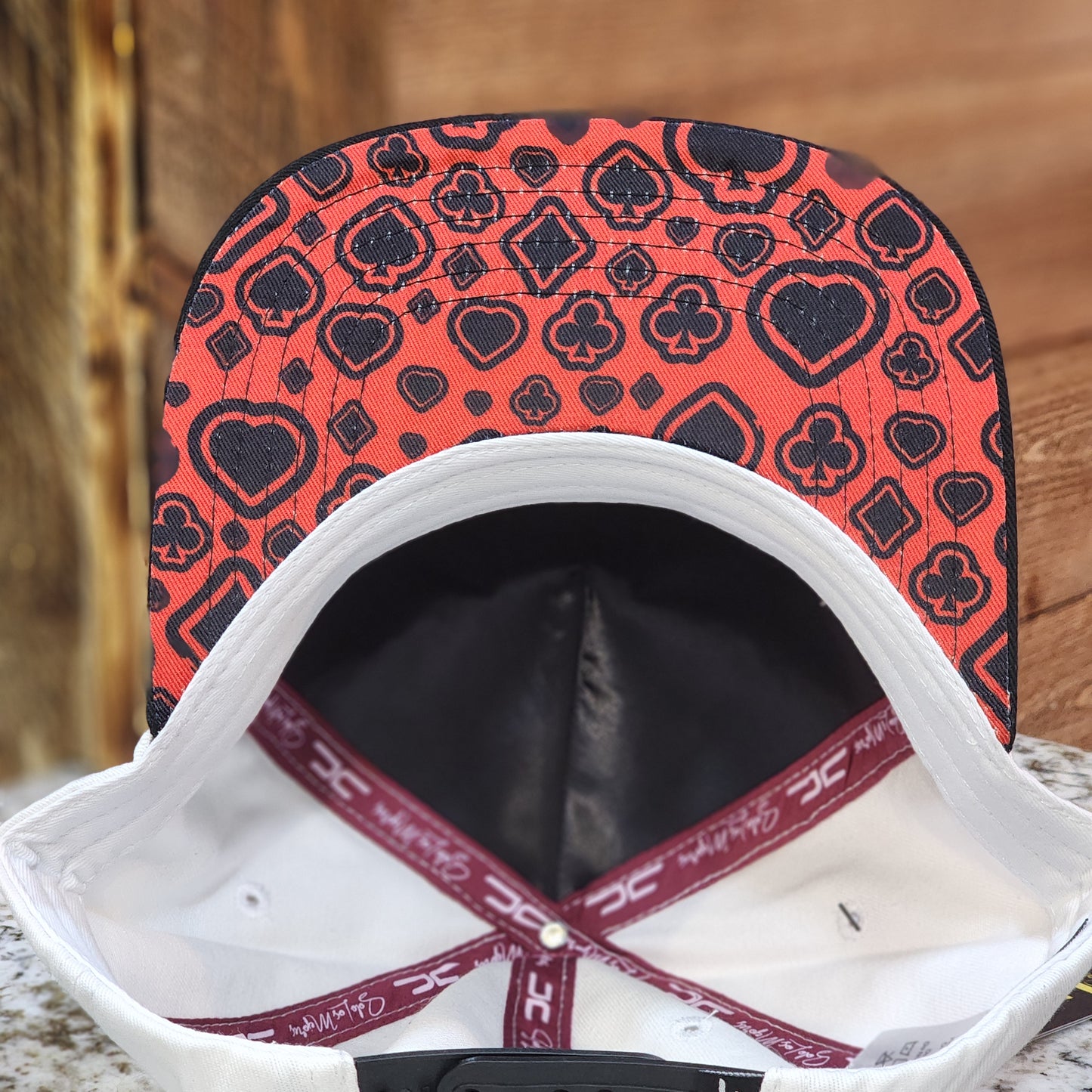 JC Hats Kings Card Red On Black Snapback White