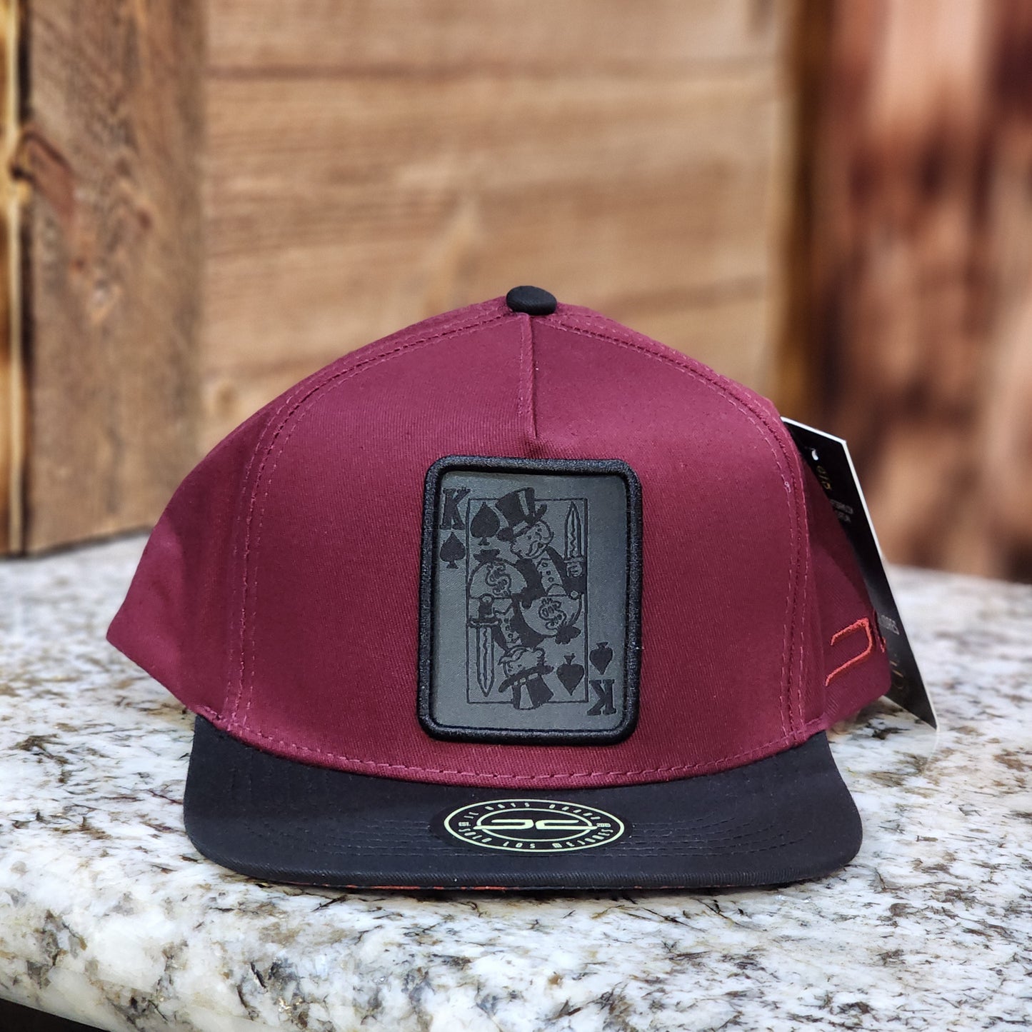 JC Hats Kings Card Black On Grey Snapback Burgundy