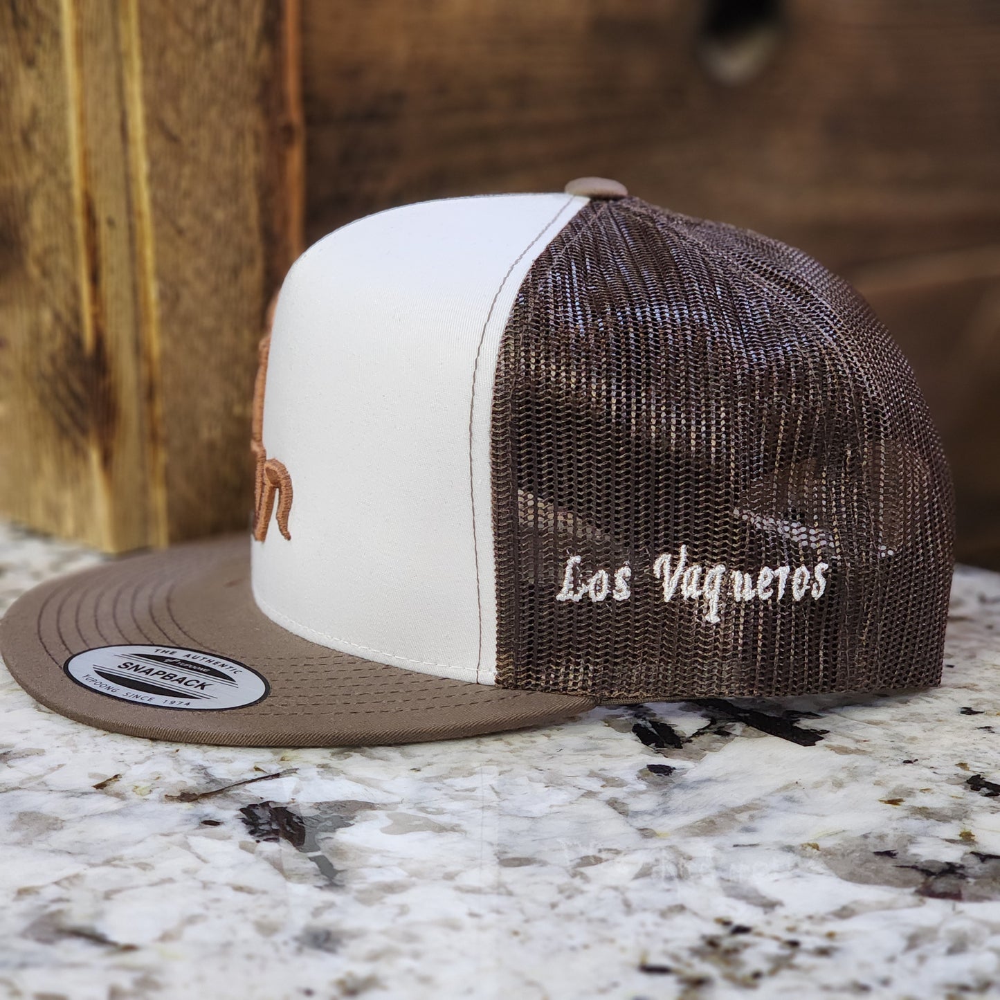 Los Vaqueros Devil LV Logo Snapback White/Brown With Brown
