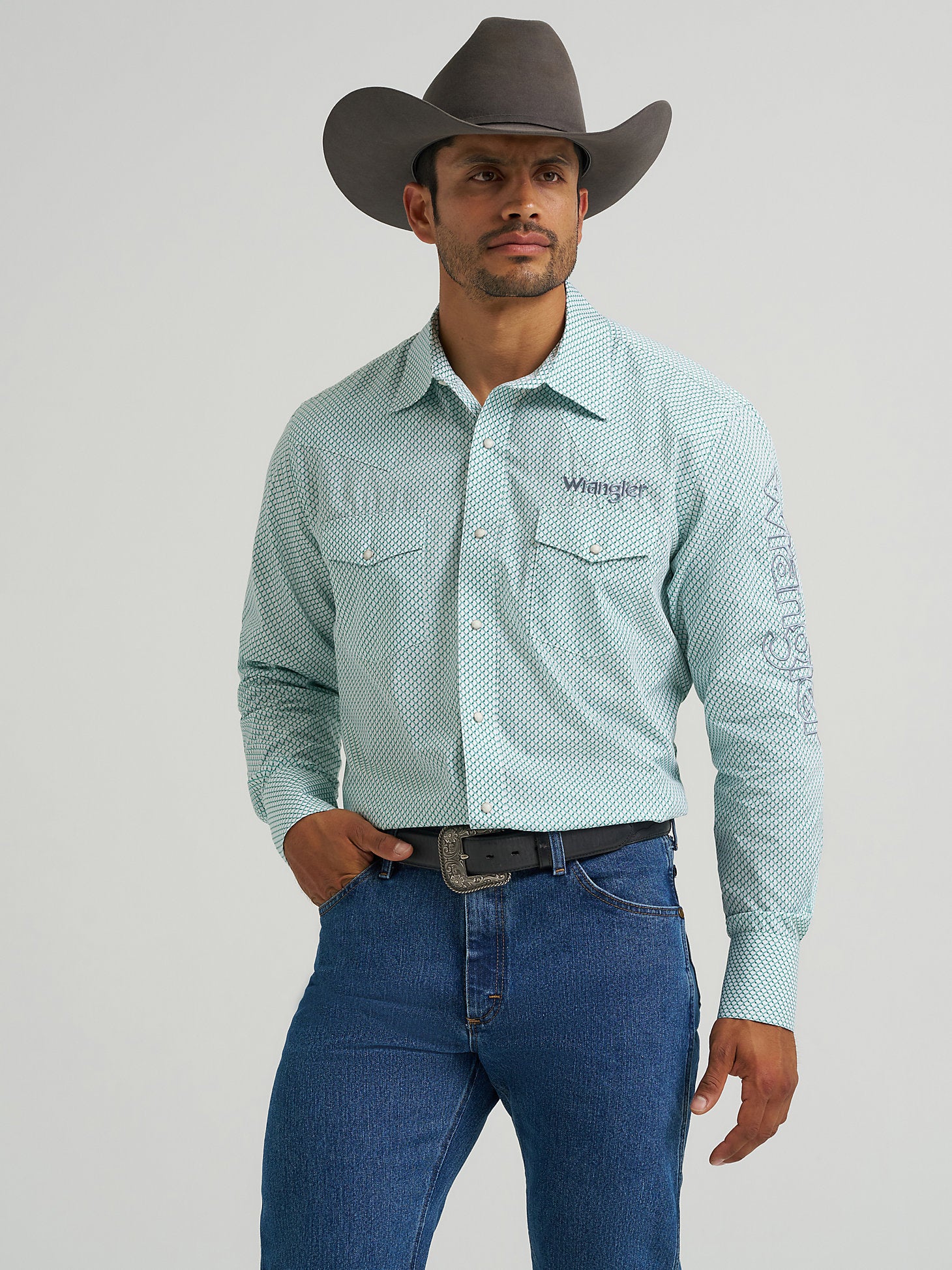 graduation dresses red Wrangler Mens Long Sleeve Logo Western Snap Shirt Grassy Size M
