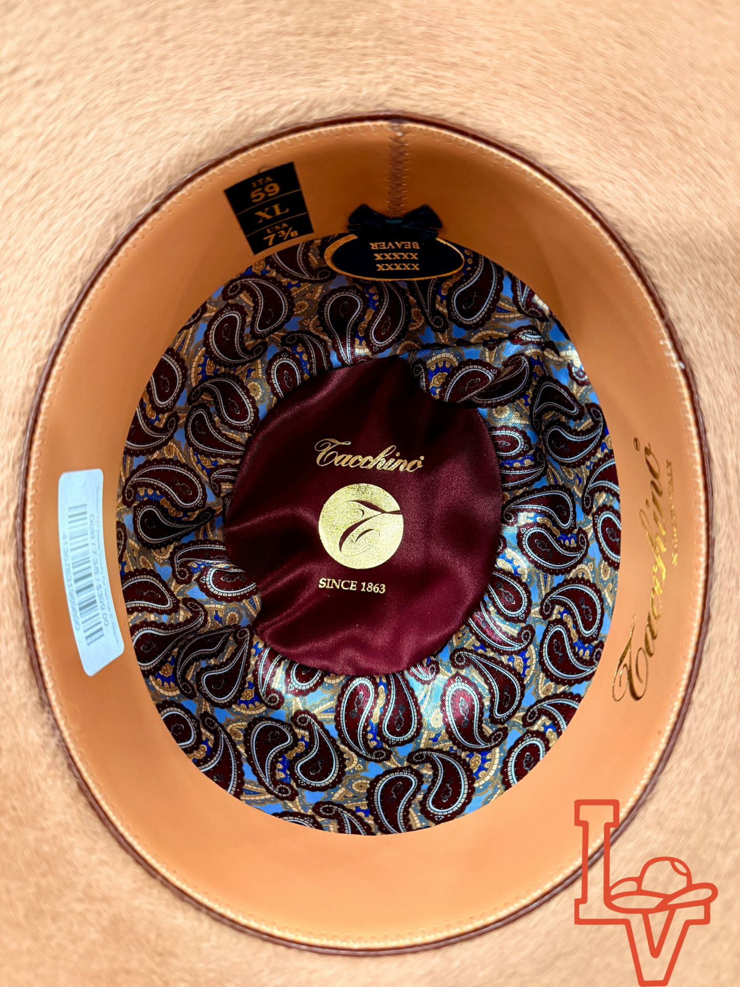 Tacchino 10X Beaver Grizzly Fur Felt Hat 6" Regular Crown 4.25" Brim Gold