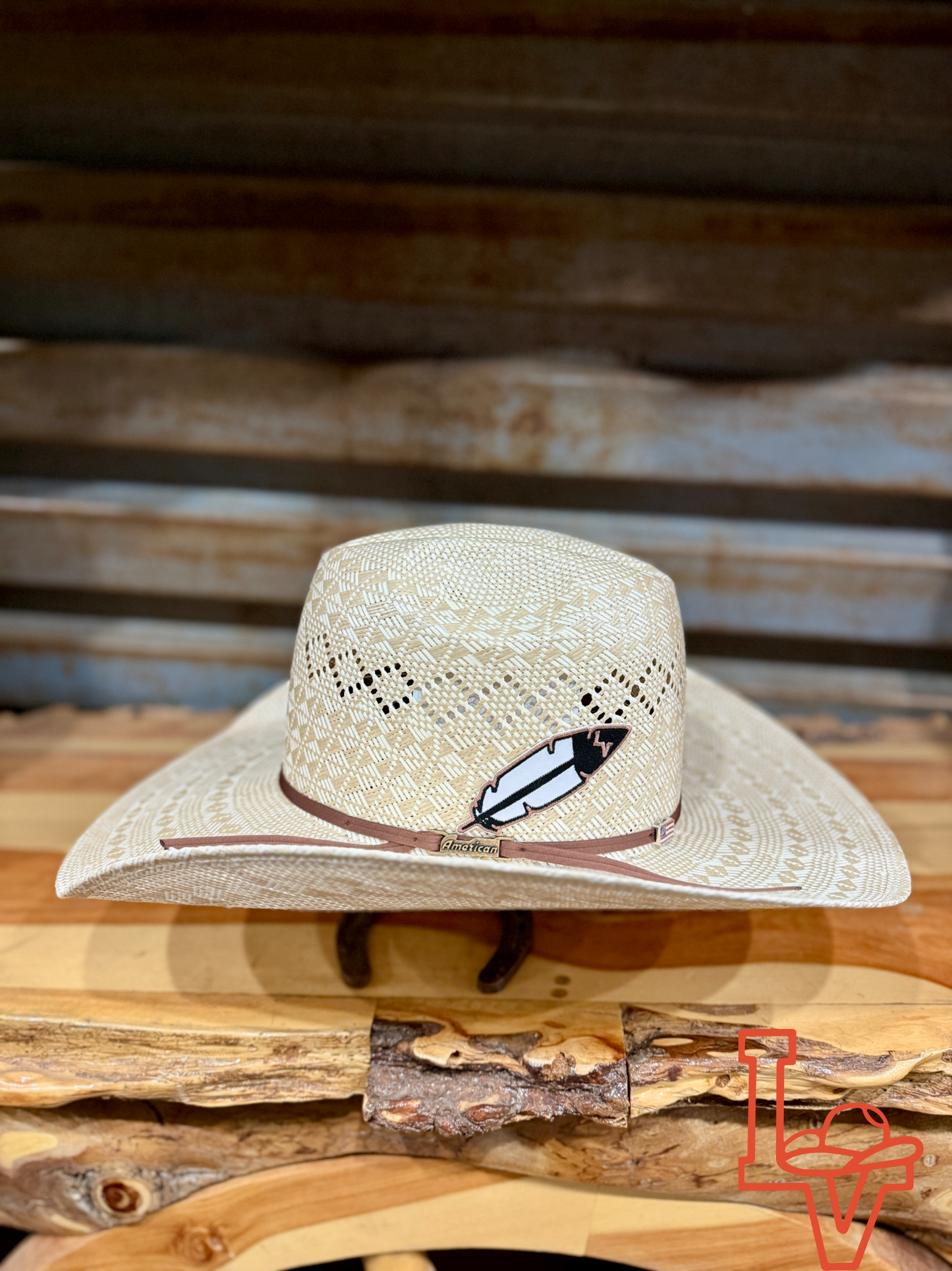 American Hat Company Straw Hat Regular Crown Checkers Tan White