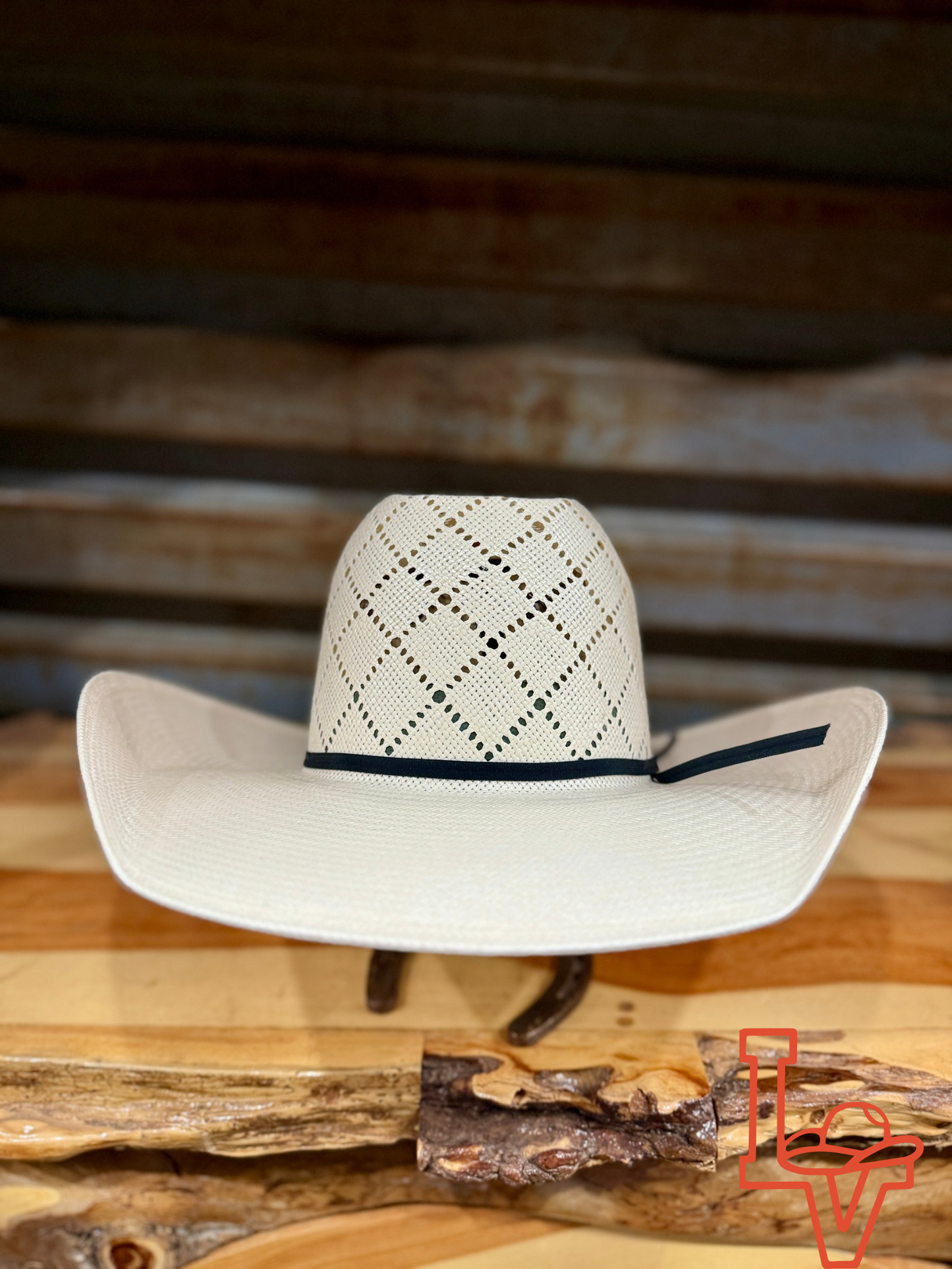 American Hat Company Straw Hat Regular Crown Patchwork White