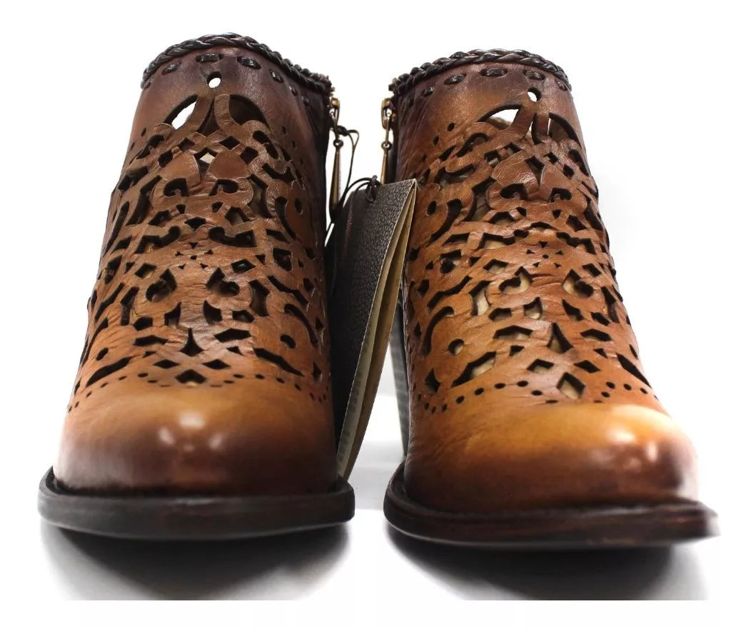 Cuadra Ladies Nut Laser Woven Round Toe Ankle Boot