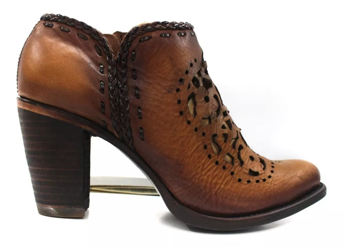 Cuadra Ladies Nut Laser Woven Round Toe Ankle Boot