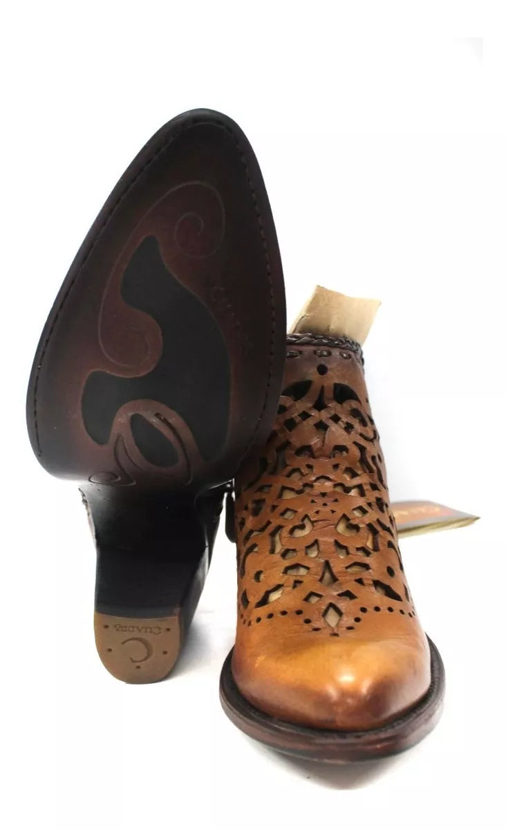 Cuadra Ladies Nut Laser Woven Round Toe Ankle Boot