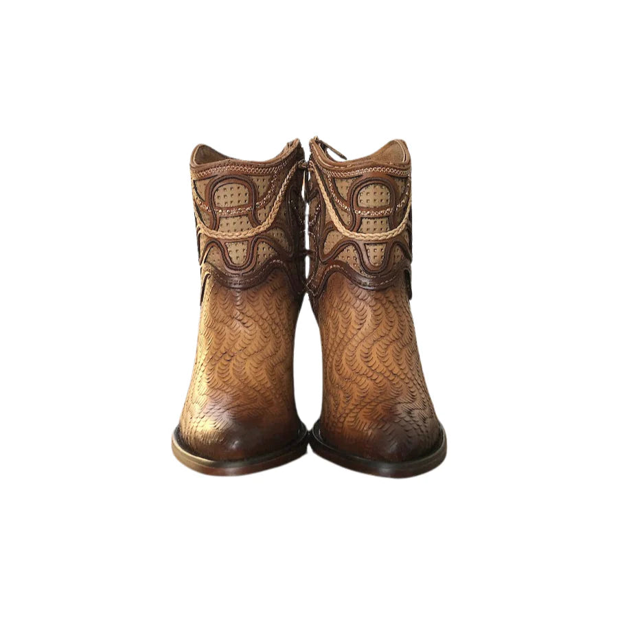 Cuadra Ladies Honey Laser Embroidery Round Toe Ankle Boots