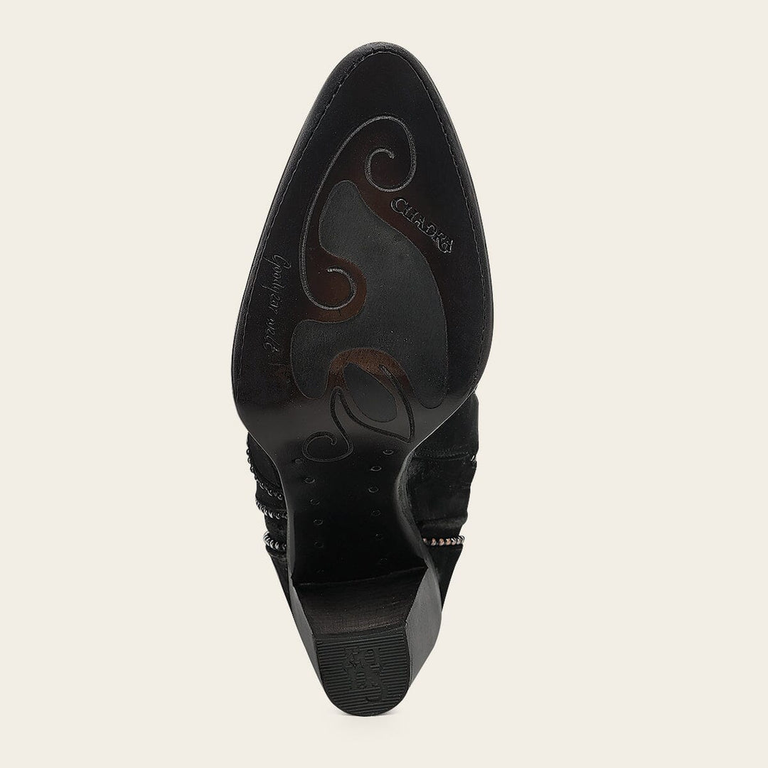 Cuadra Ladies Nubuck Black Embroidery Round Toe Tall Boot CC357