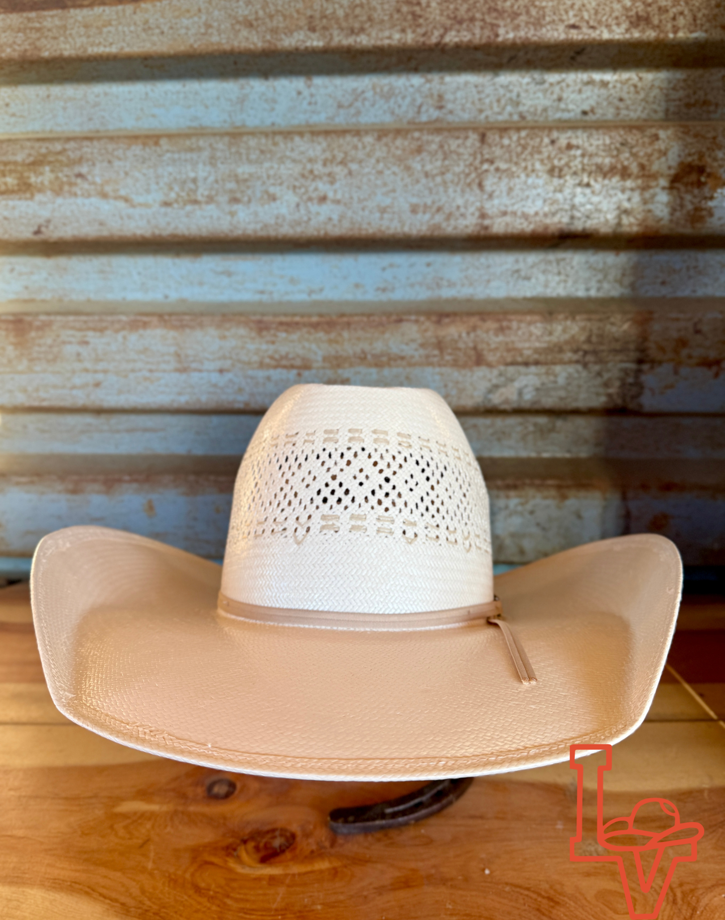 American Hat Company Straw Hat Regular Crown Cross Stripe White