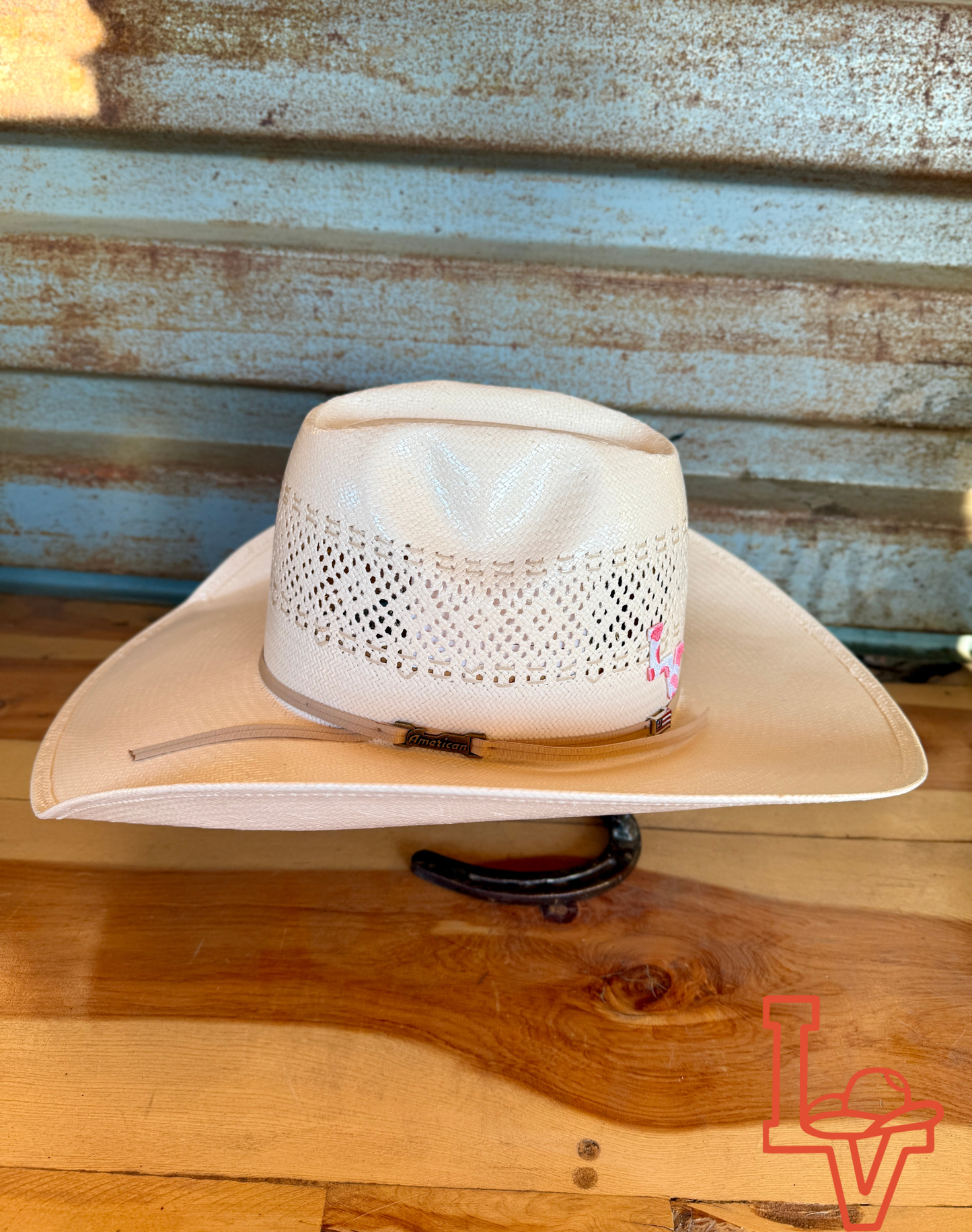 American Hat Company Straw Hat Regular Crown Cross Stripe White