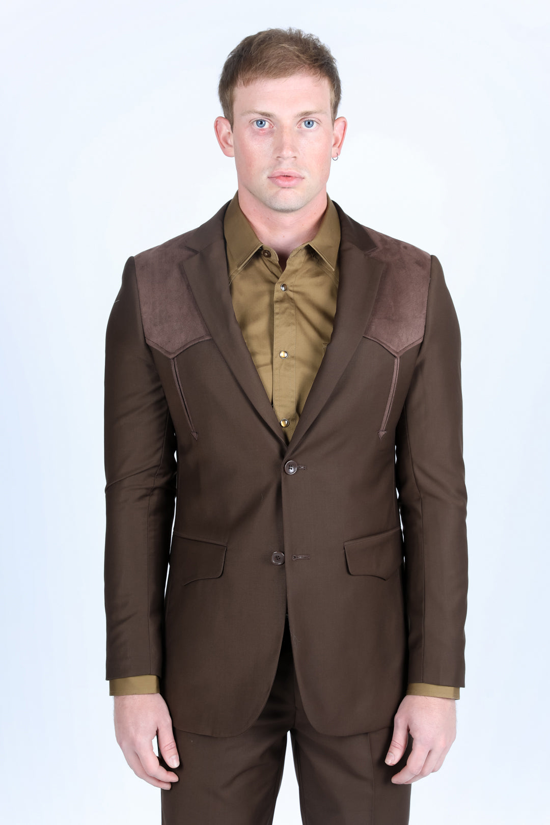 Platini Men's Western Suit Sport Coat With Suede Yokes And Elbow Patches Dark Brown Dark Brown / 50S Platini Men's Western Suit Sport Coat With Suede Yokes And Elbow Patches Dark Brown Dark Brown / 50S