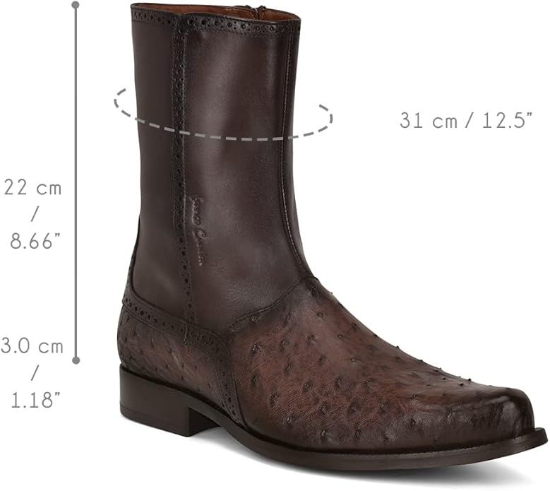 Cuadra Men's Ostrich and Calf Dress Boot in Black