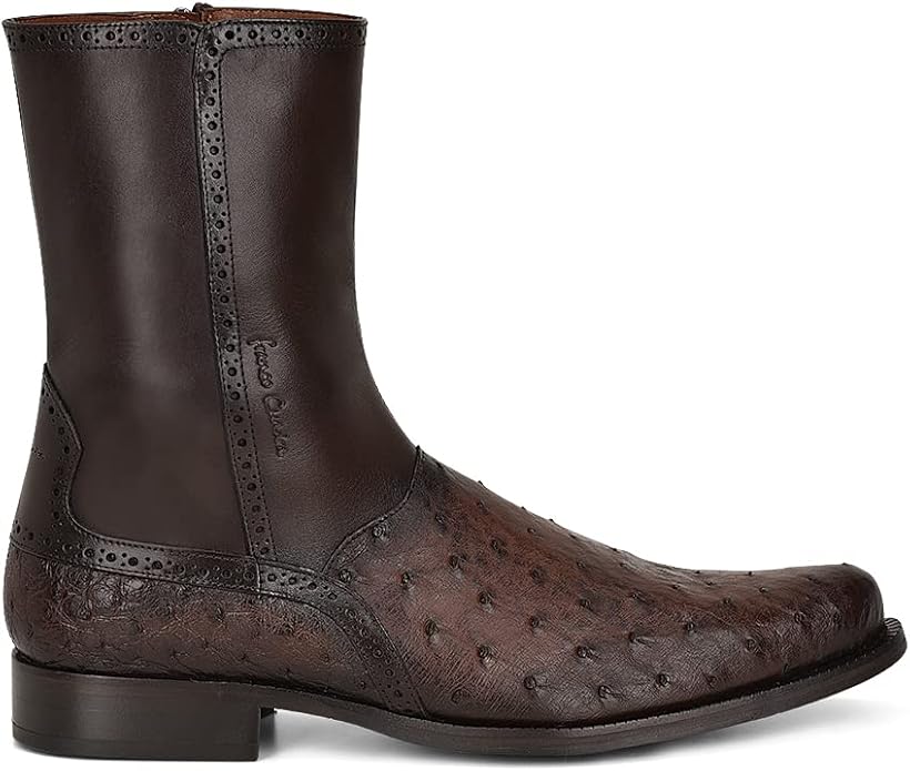 Cuadra Men's Ostrich and Calf Dress Boot in Black