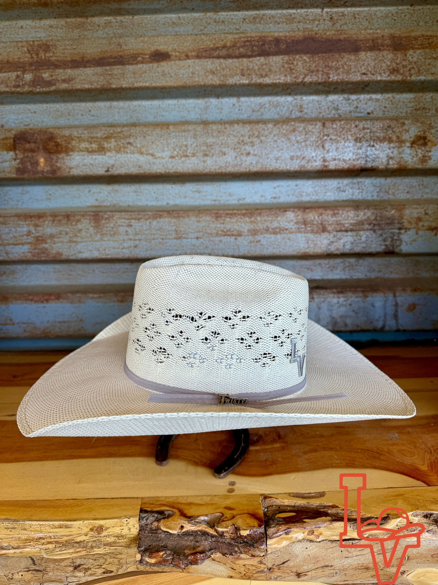 Twister Straw Hat Regular Crown Bangora Snowflake Grey White