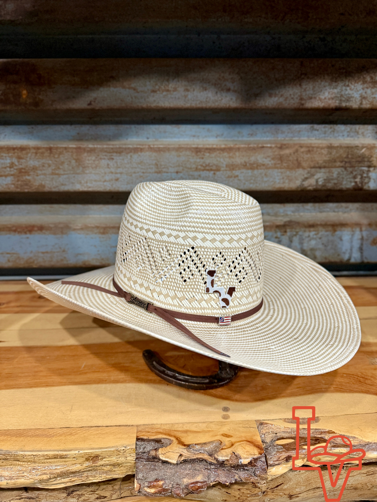 American Hat Company Straw Hat Regular Crown Shooting Stars Tan White