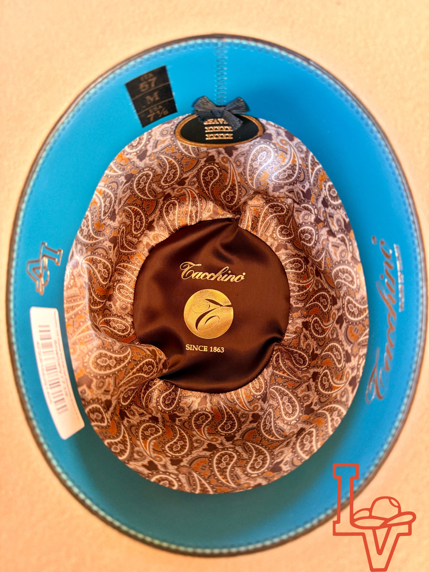 Tacchino 10X Beaver Fur Felt Hat Silverbelly Bound Edge 7" Tall Crown 4.5" Brim Silverbelly