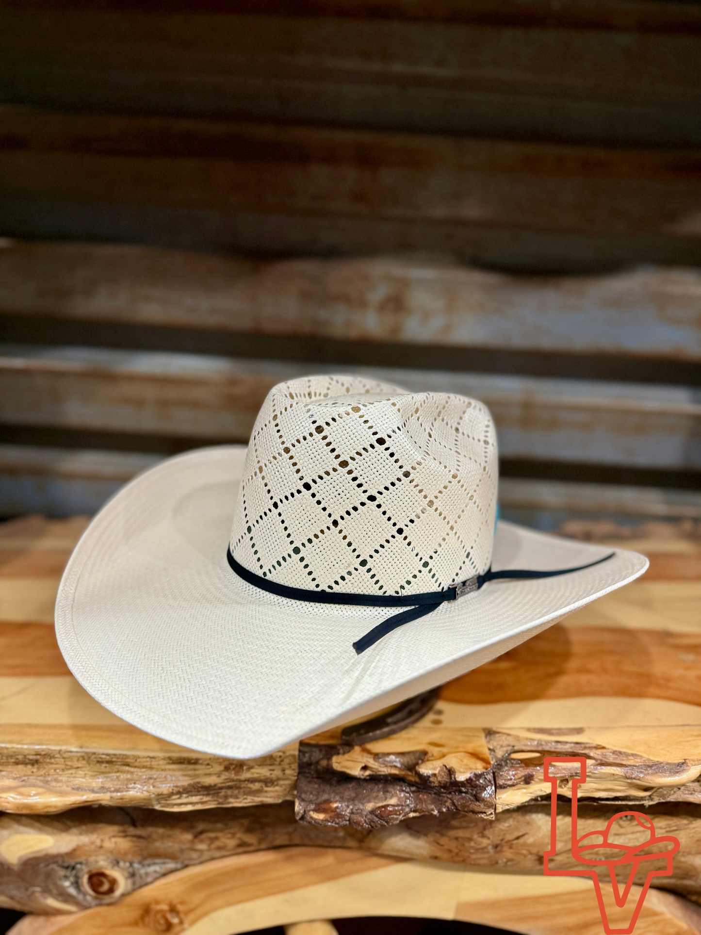 American Hat Company Straw Hat Regular Crown Patchwork White