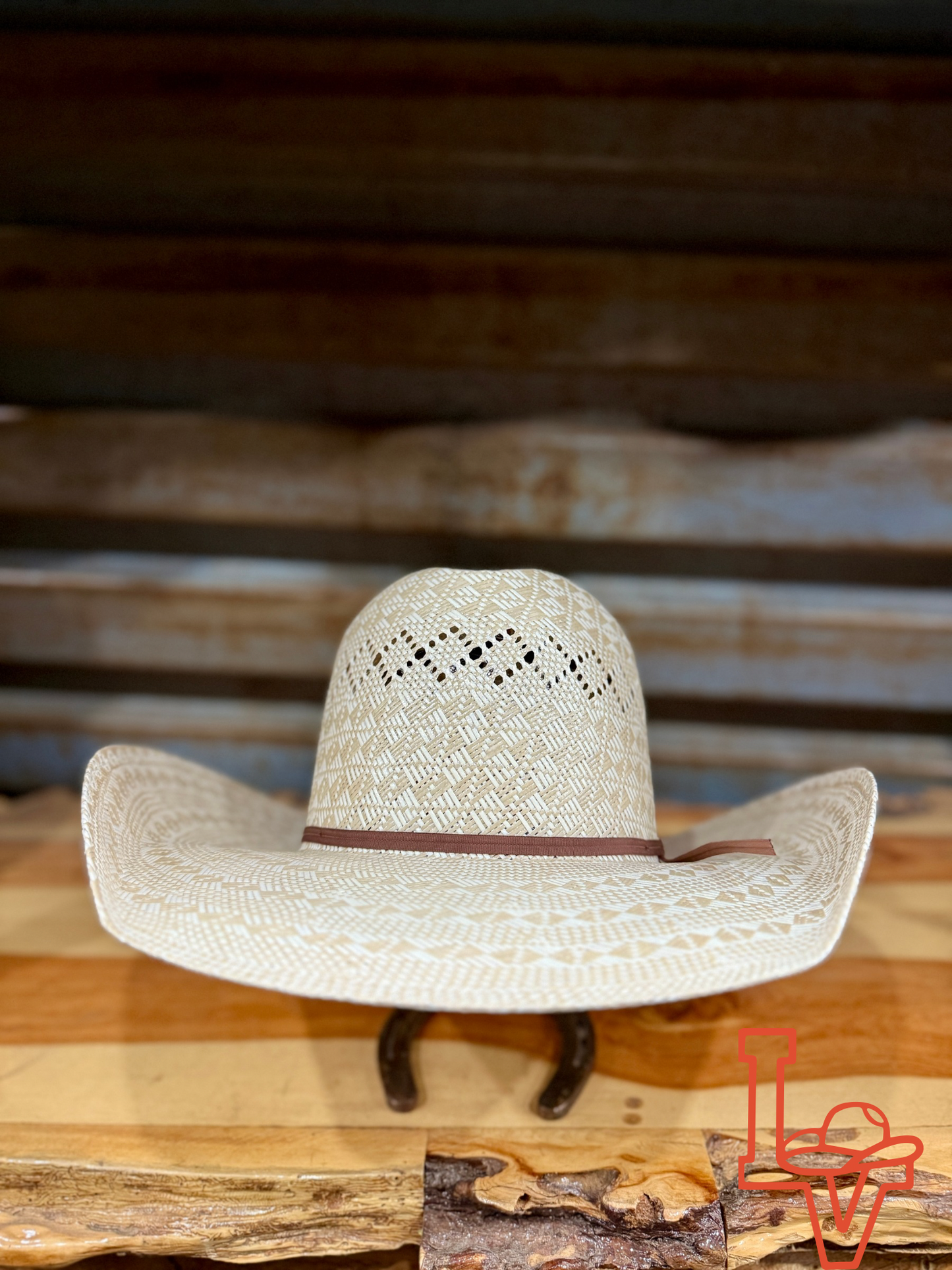 American Hat Company Straw Hat Regular Crown Checkers Tan White