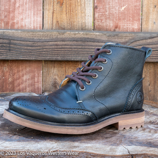 Siete Leguas Men's Montana Wingtip Lace-Up Causal Boot Black