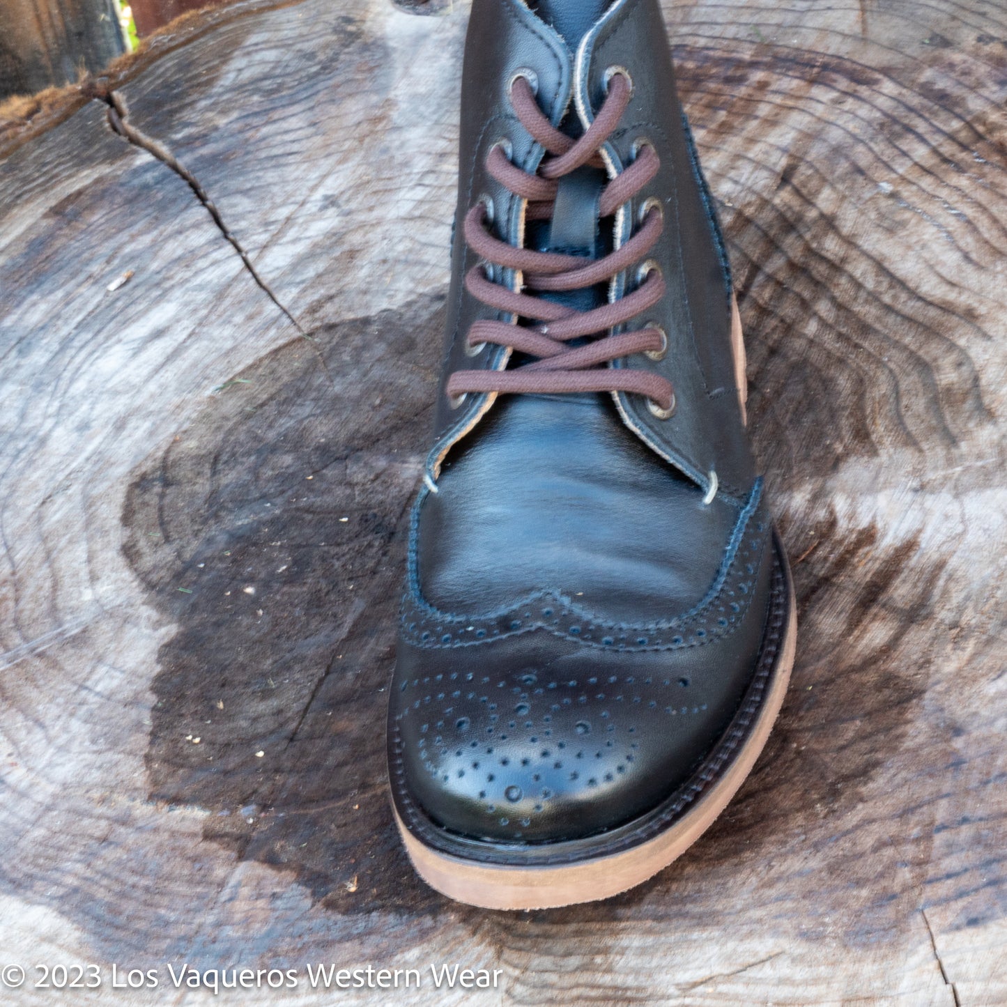 Siete Leguas Men's Montana Wingtip Lace-Up Causal Boot Black