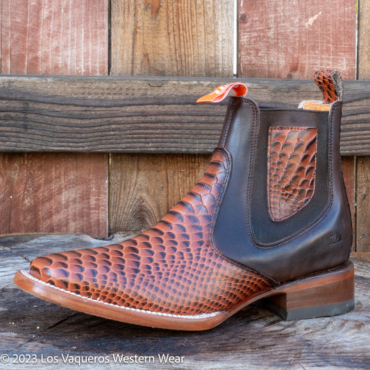 Siete Leguas Men's Soft Leather Phyton Imitation Rodeo Boot Coffee