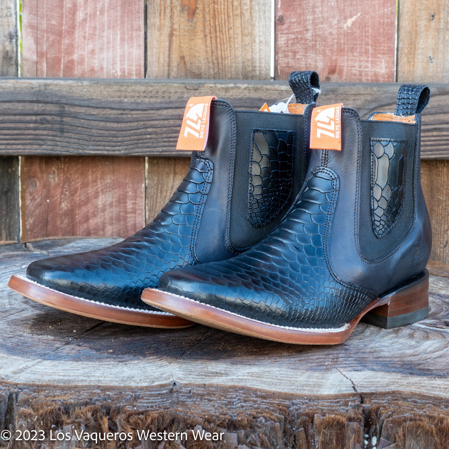 Siete Leguas Men's Soft Leather Phyton Imitation Rodeo Boot Black