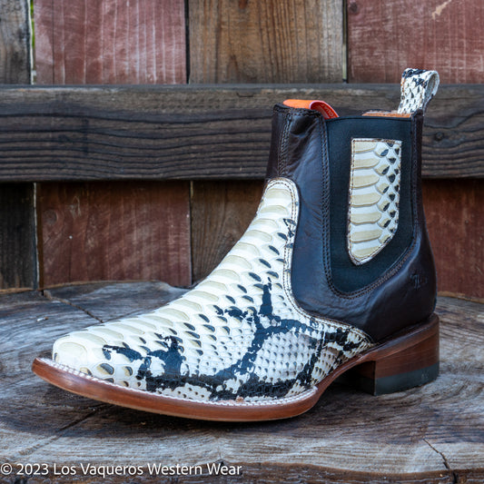 Siete Leguas Men's Soft Leather Phyton Imitation Rodeo Boot Black/Natural