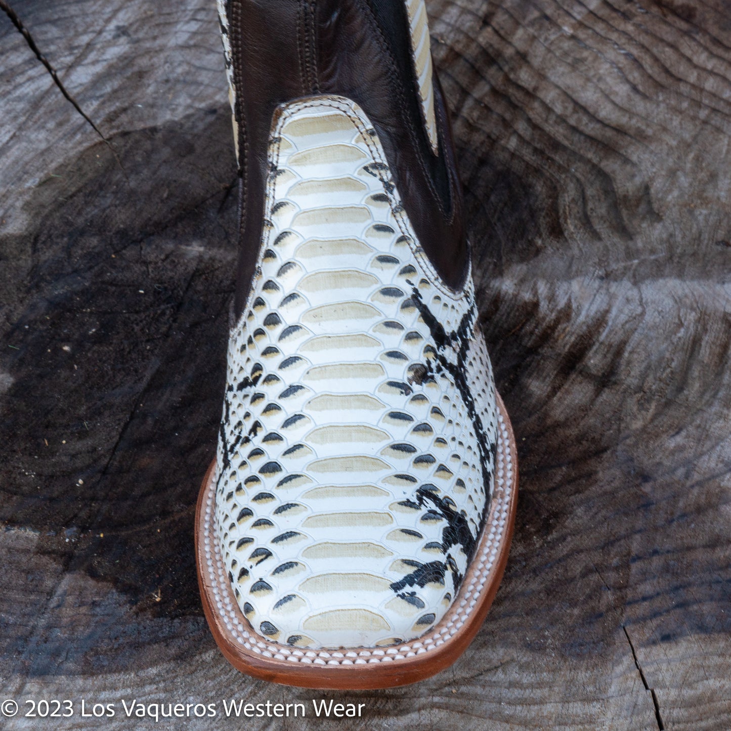 Siete Leguas Men's Soft Leather Phyton Imitation Rodeo Boot Black/Natural