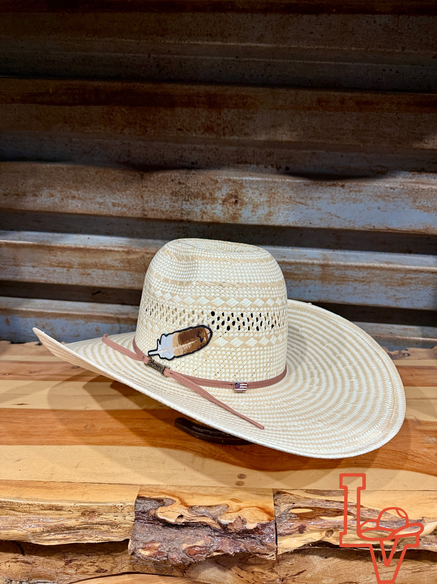 American Hat Company Straw Hat Regular Crown Poli Rope Tan White