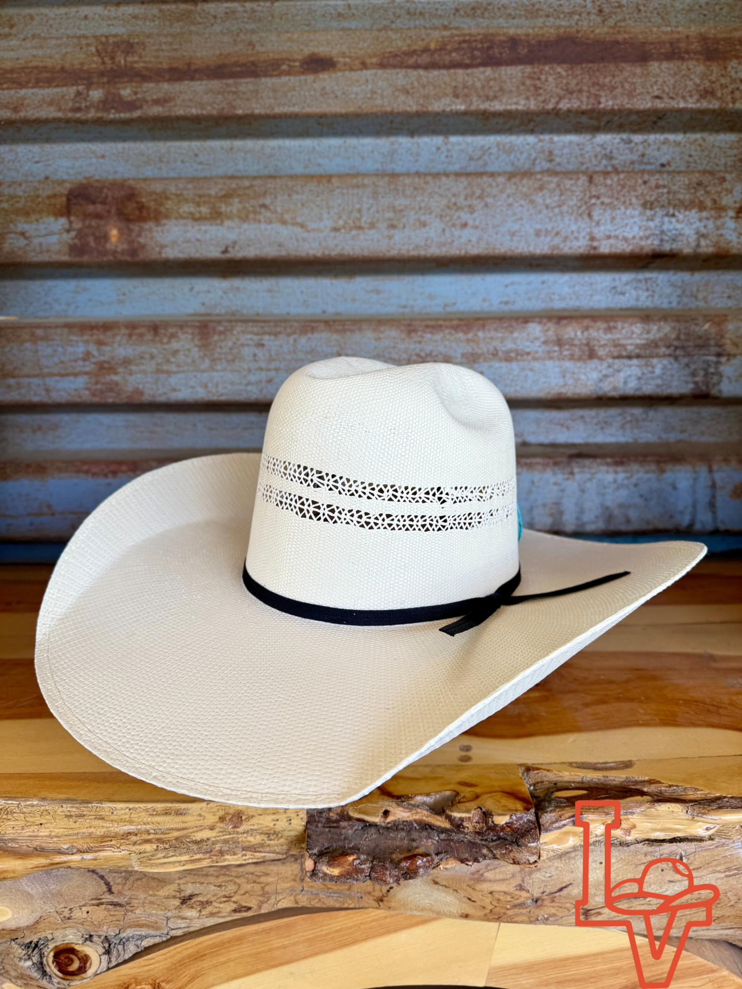 Twister Straw Hat Regular Crown Bangora Two Rails White