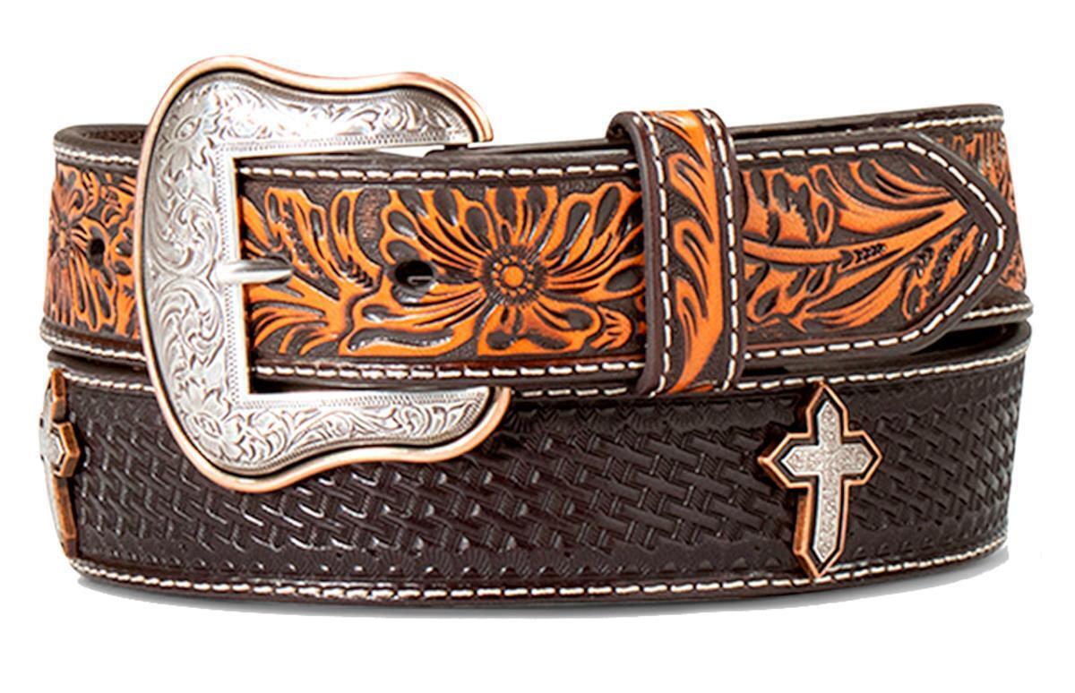 Ariat Mens 1 1/2 Basketweave Sunburst Cross Belt Brown Black