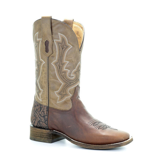 Corral Boots Men's Embroidery Square Toe Leather  Tyson Selection Western Boots Brown