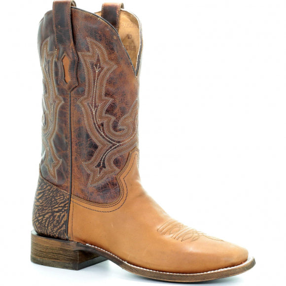 Corral Boots Men's Embroidery Square Toe Leather Tyson Selection Western Boots Golden