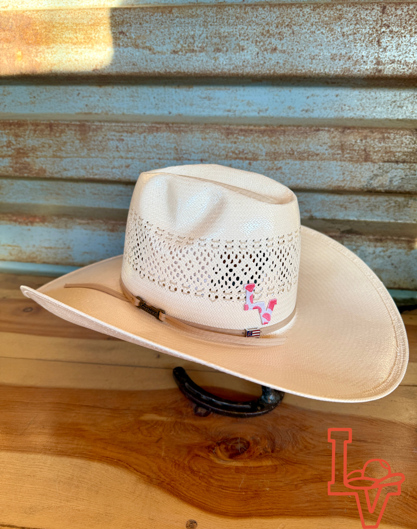 American Hat Company Straw Hat Regular Crown Cross Stripe White